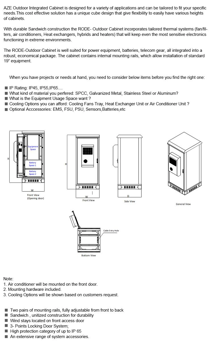 IP55 IP65 36u Waterproof and Dustproof 32u Enclosure Outdoor Battery Telecom Solar Cabinet